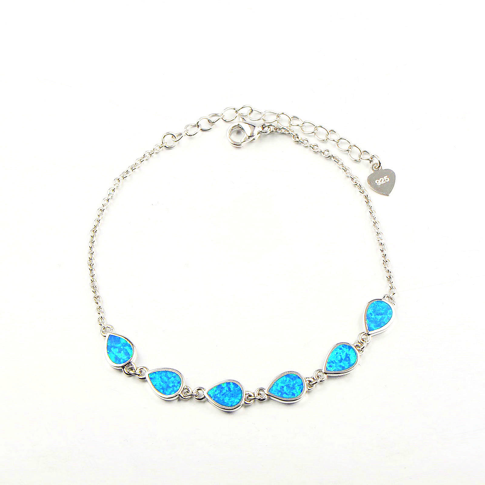 Vikoly Hawaii Beach Blue Water Drop 925 Sterling Sliver Fire Opal Bracelet
