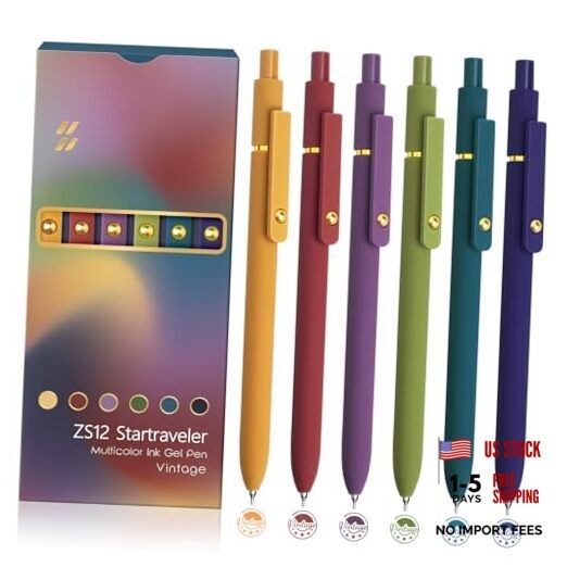 YOXMJDB 6 Pcs Color Pens for Journaling 0.5mm Fine Point 6 Pcs Vintage Gold