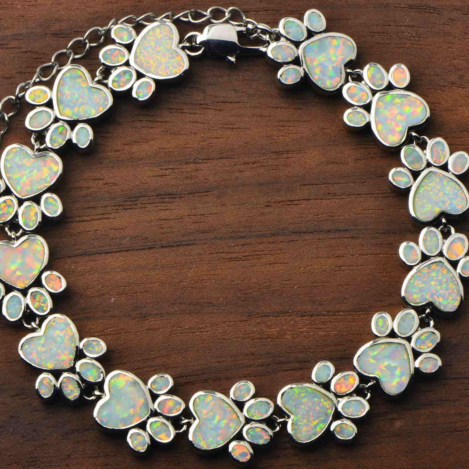 Hawaii White Opal Dog Paw Bracelet 925 Sterling Sliver Jewelry For Women Girls