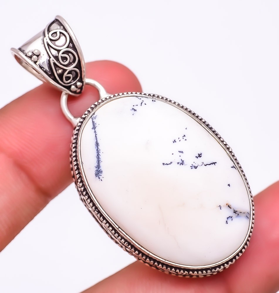 Natural Dendritic Opal Gemstone 925 Silver Plated Jewelry Pendant 2.0″ M1524
