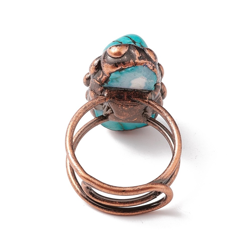 Open Cuff Ring Turquoise Adjustable Oval Red Copper Women R193