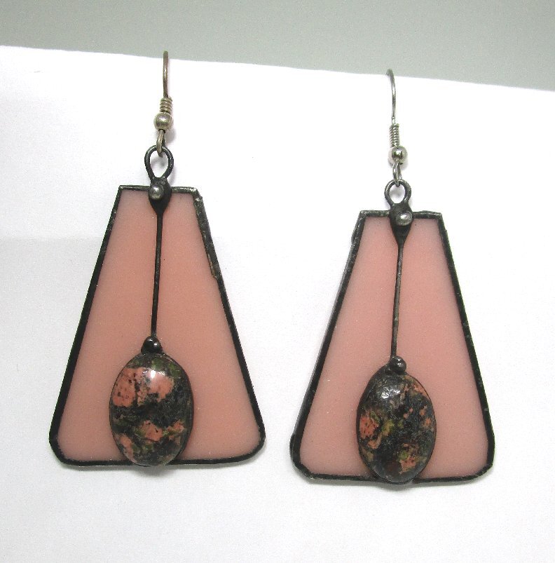 Jasper / Glass / Silverplate Pendant Pierced Earrings 16.0 grams 2 3/4” lot 49e1
