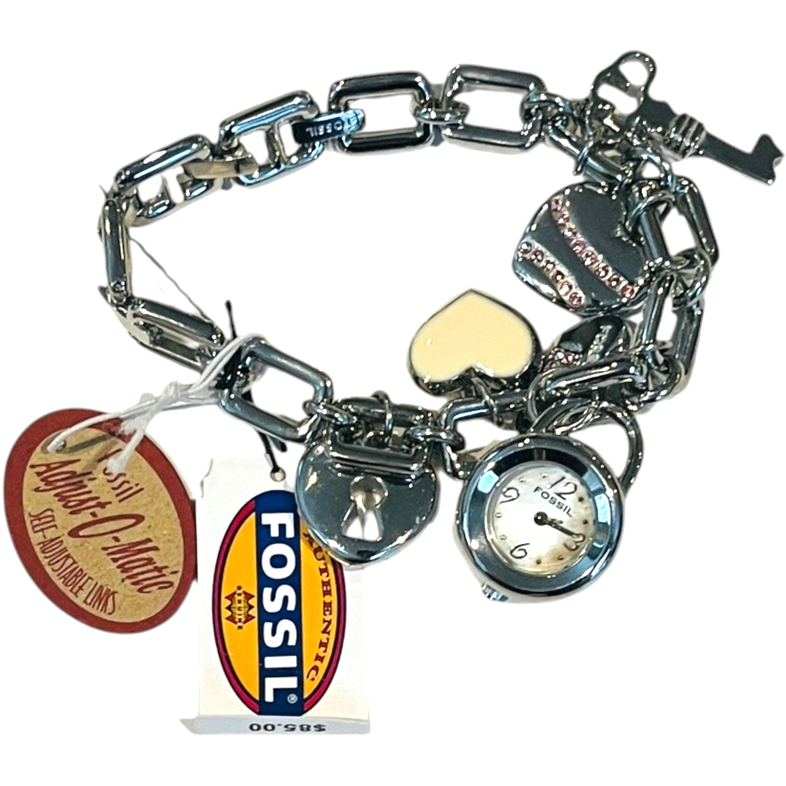 Fossil Adjust O Matic Watch Bracelet with Heart Charms – NEW with tags