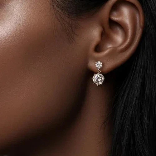 3Ct Round Cut Simulated Diamond 14k Two-Tone Gold Finish Drop Dangle Earrings