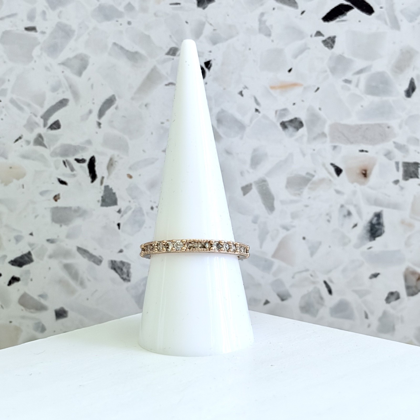 14k Rose Gold & 925 Sterling Simulated Sapphire Eternity Stackable Ring