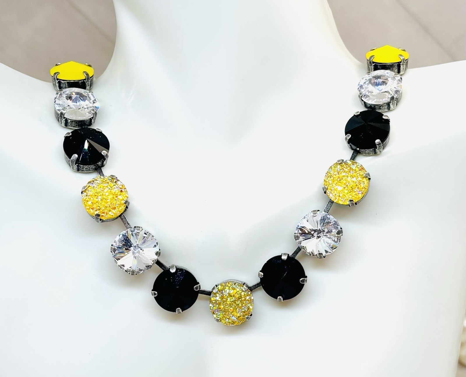 Antique Silver Plated Black And Gold Cup Chain Statement Necklace