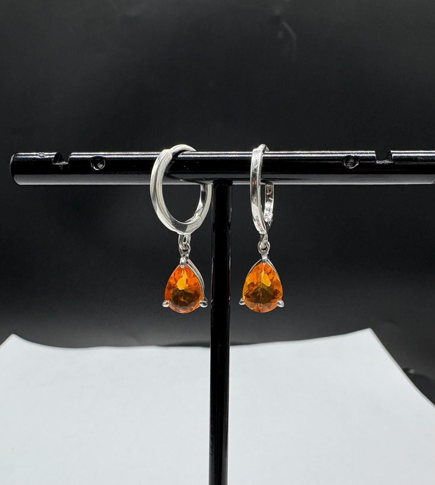 Mexican Fire Opal Dangle Drop Earrings in 925 Silver