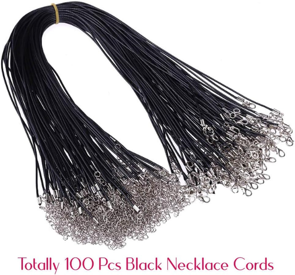 100 Pcs 20 Leather Necklace Chains Waxed Rope Cord with Clasps for Pendants