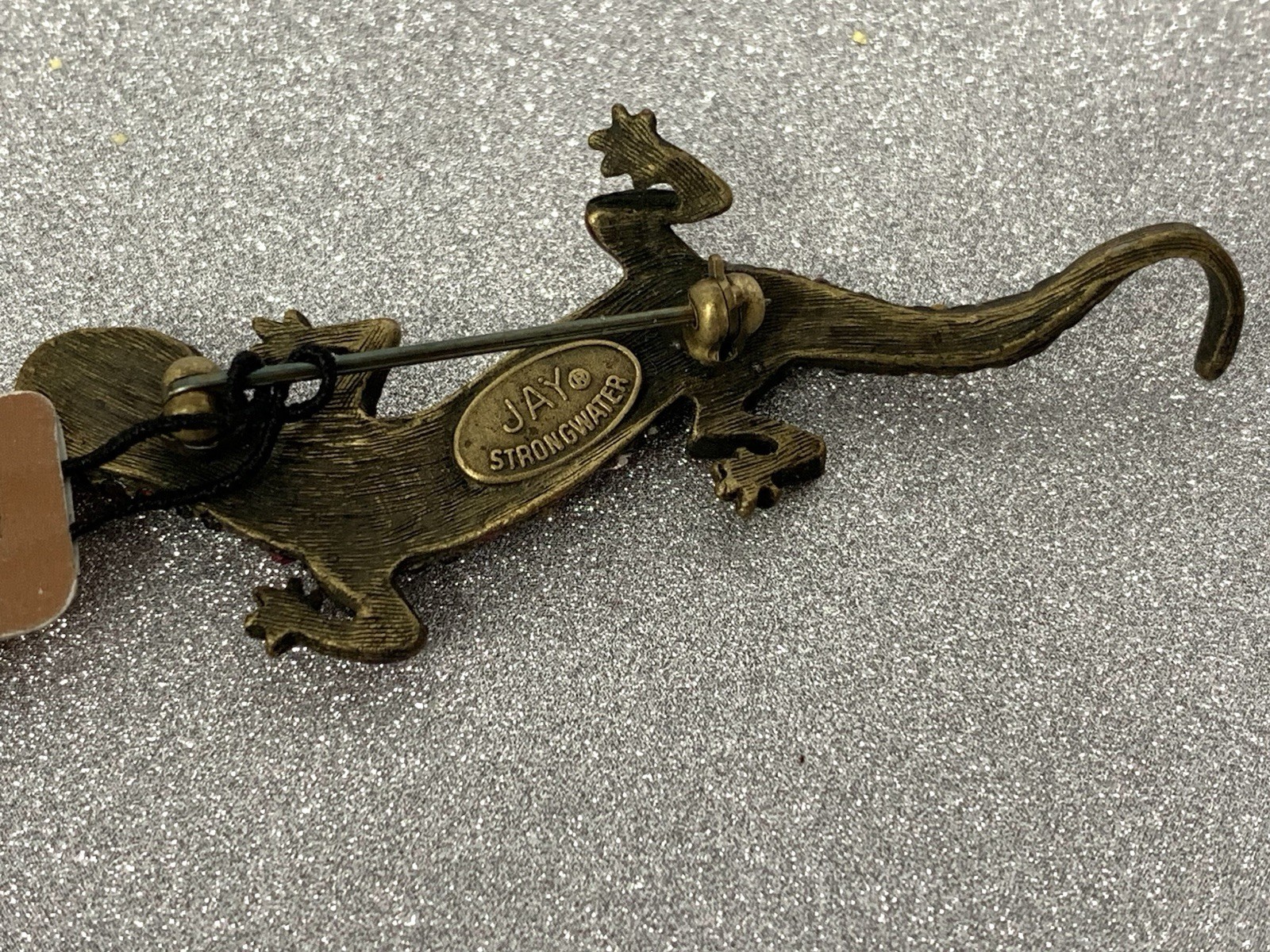 Jay Strongwater Lizard Salamander Blue & Red Crystal Stone Brooch Pin Box & Tag