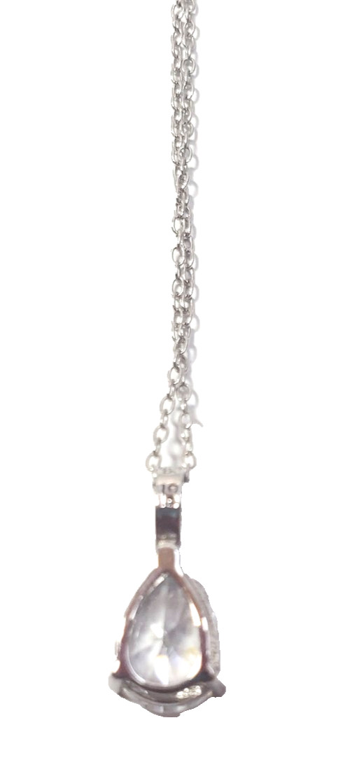 Crislu Sterling Silver Platinum Plated Necklace Cubic Zirconia Teardrop 19 Inch