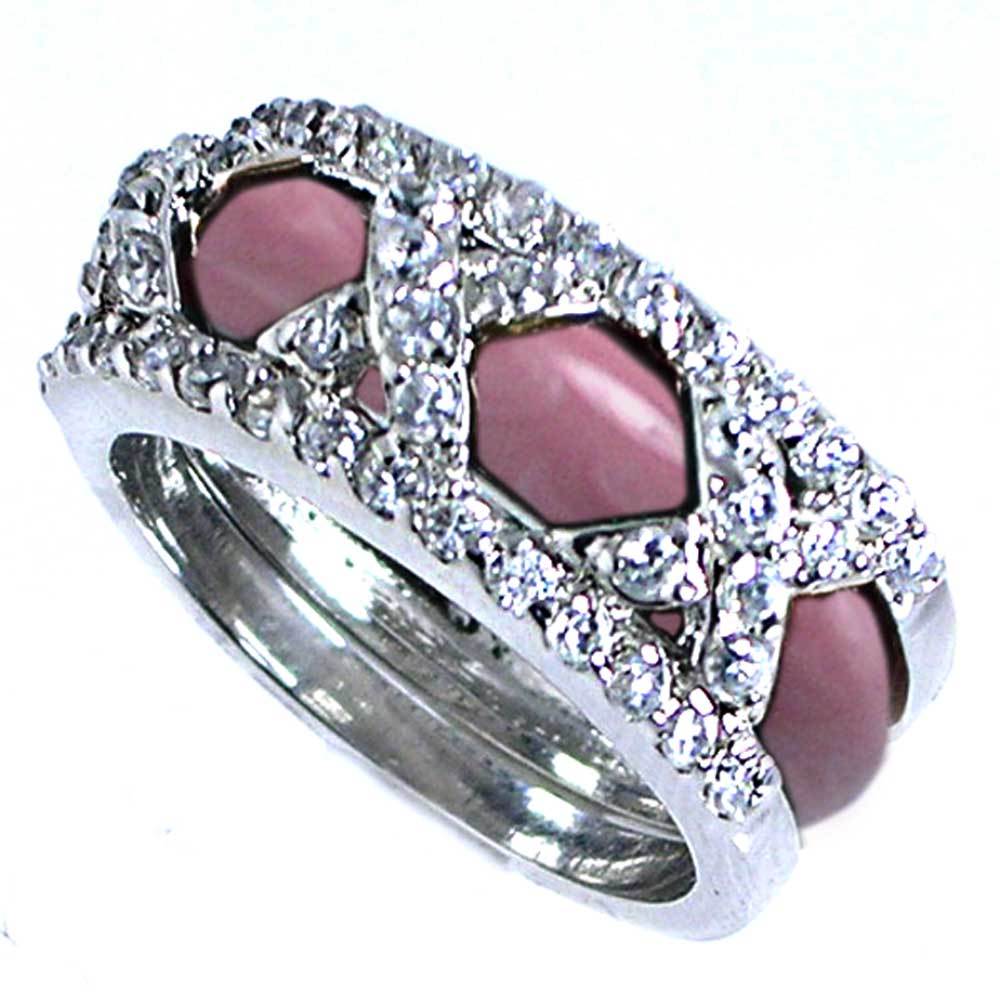 DESIGNER REPLICA_RING SET_3-X_CZ / MAUVE ROSE PINK ENAMEL_SZ-5 __925 Silver_NF
