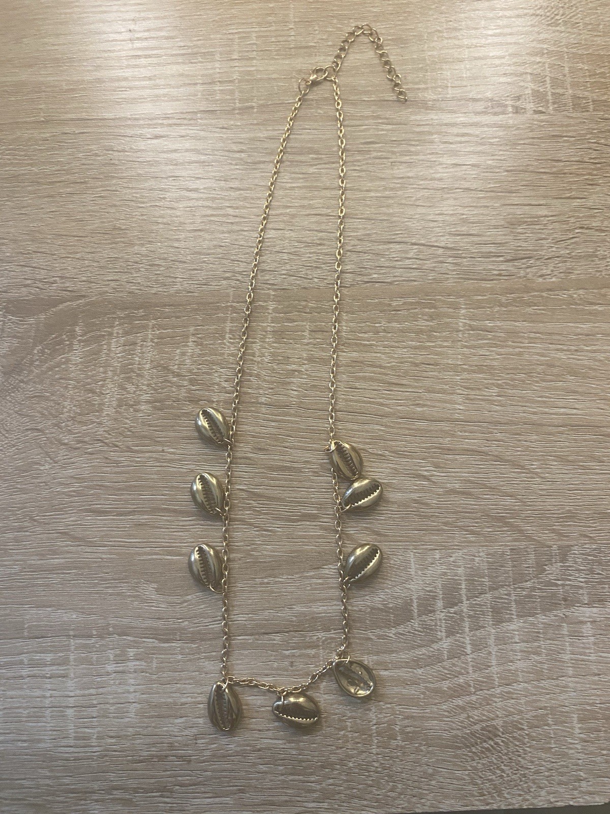 Gold Tone Cowrie Sea Shell Charm Cable Chain Beach Necklace