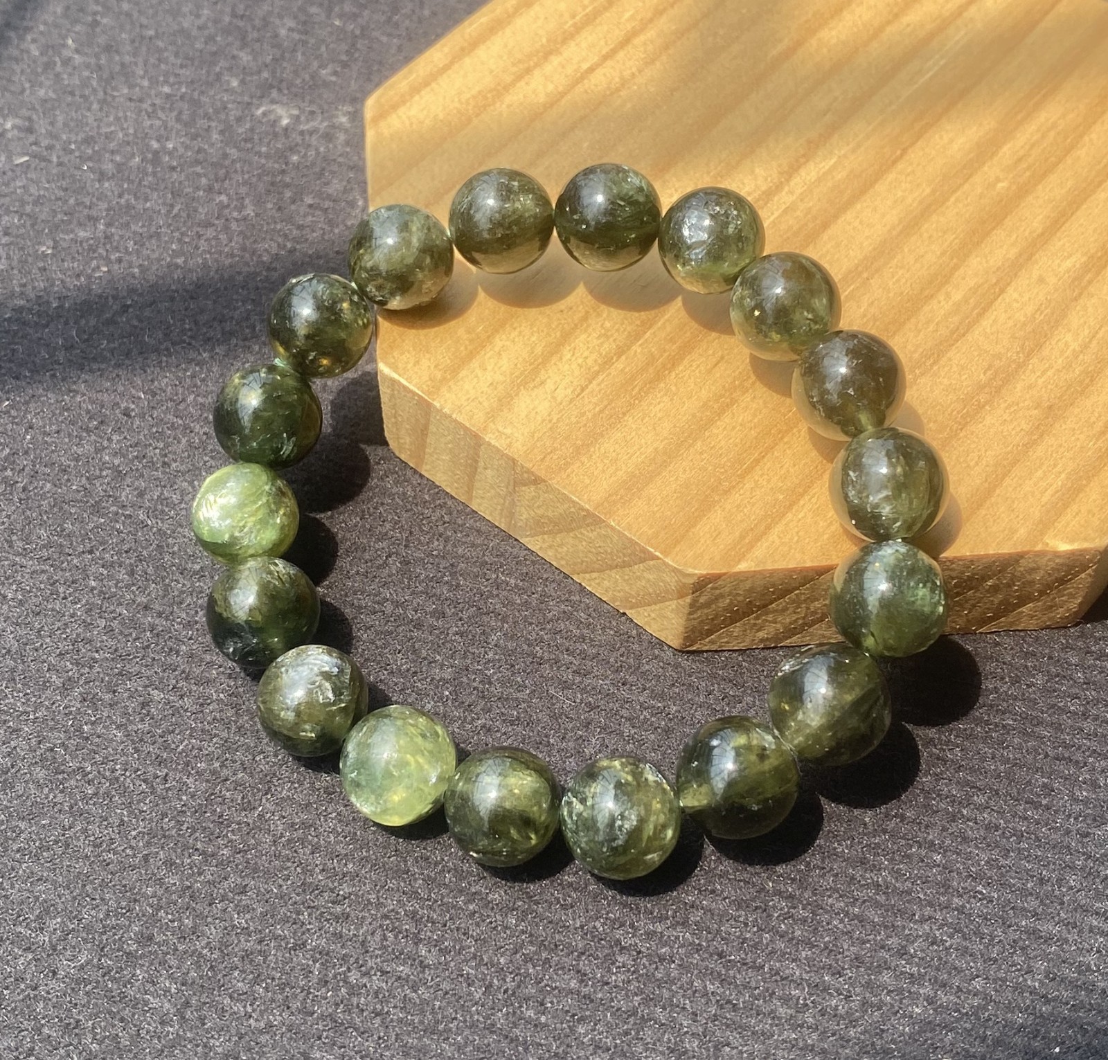 Natural Green Lepidolite Gemstone Crystal Beaded Stretch Bracelet 11.3mm