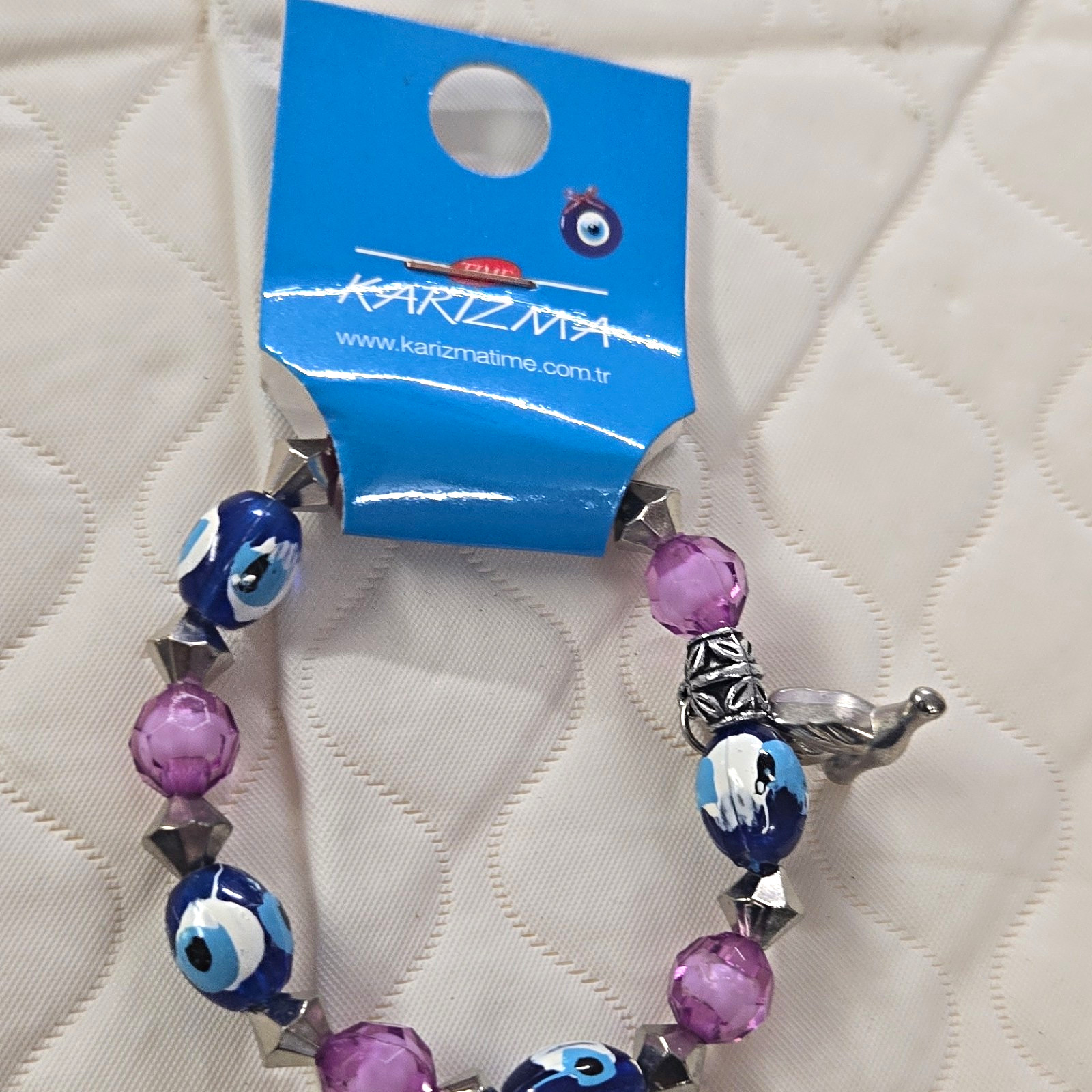 Karizma Evil Eye Beaded Charm Bracelet Blue Purple Glass Beads KAR 109