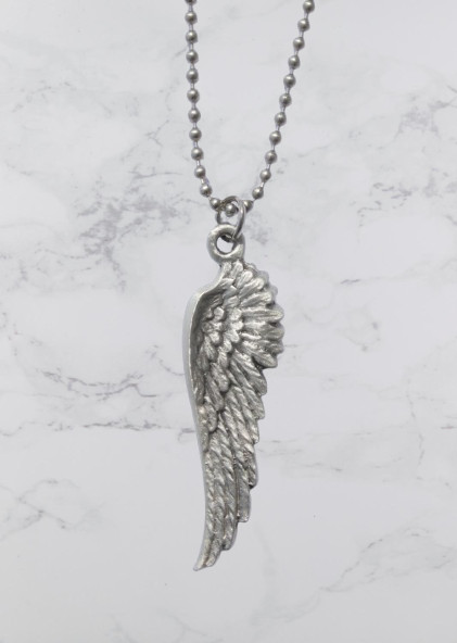 Pewter Wing Necklace on stainless steel ball chain Bird Angel Wing Jewelry NEW