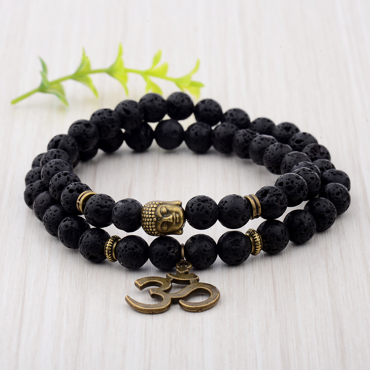 Fashion 8MM Natural Lava Stone Buddha Head Women Men Bracelets Charm Jewelry