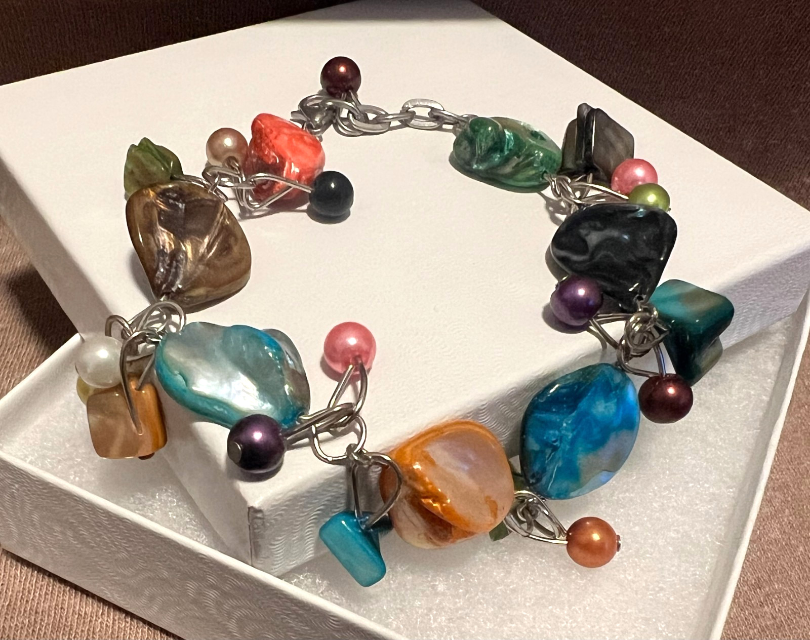 Mother of Pearl Abalone BRACELET 8.5″ Rainbow Colors BEACH VIBES Ocean Shells