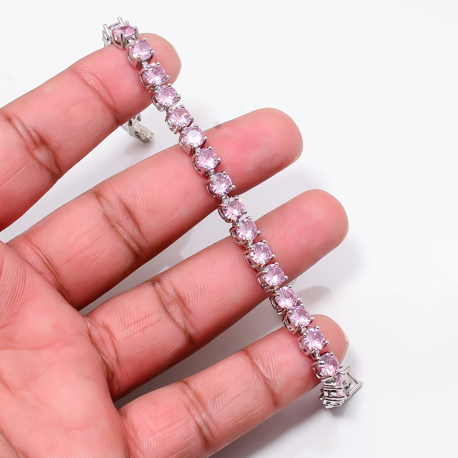 Pink Kunzite 925 Sterling Silver Adjustable Bracelet 7-8″ B12719, Gift for her