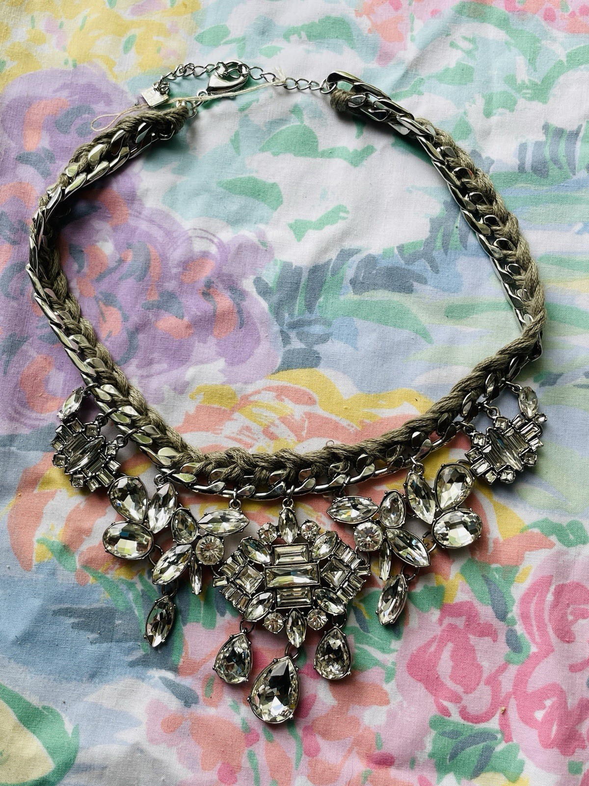 Park Lane Nadia Statement Necklace Rhinestone Silver Tone Adjustable 20″