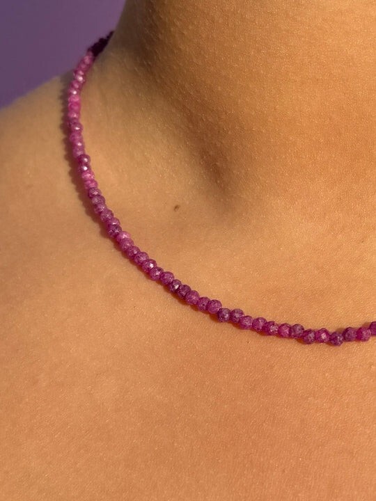 Natural Ruby Choker Necklace Faceted Beads Healing Reiki Energy Jewelry Women
