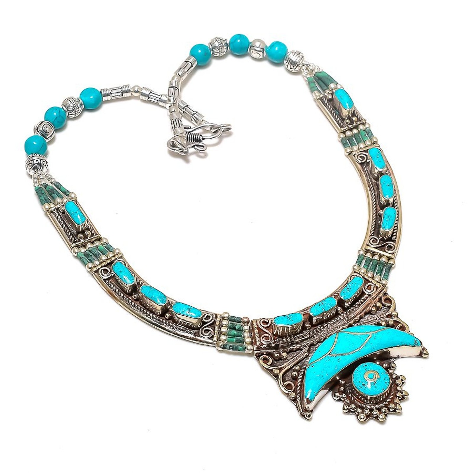 Tibetan Turquoise Handmade Statement Fashion Nepali Jewelry Necklace 18″ SR 6970