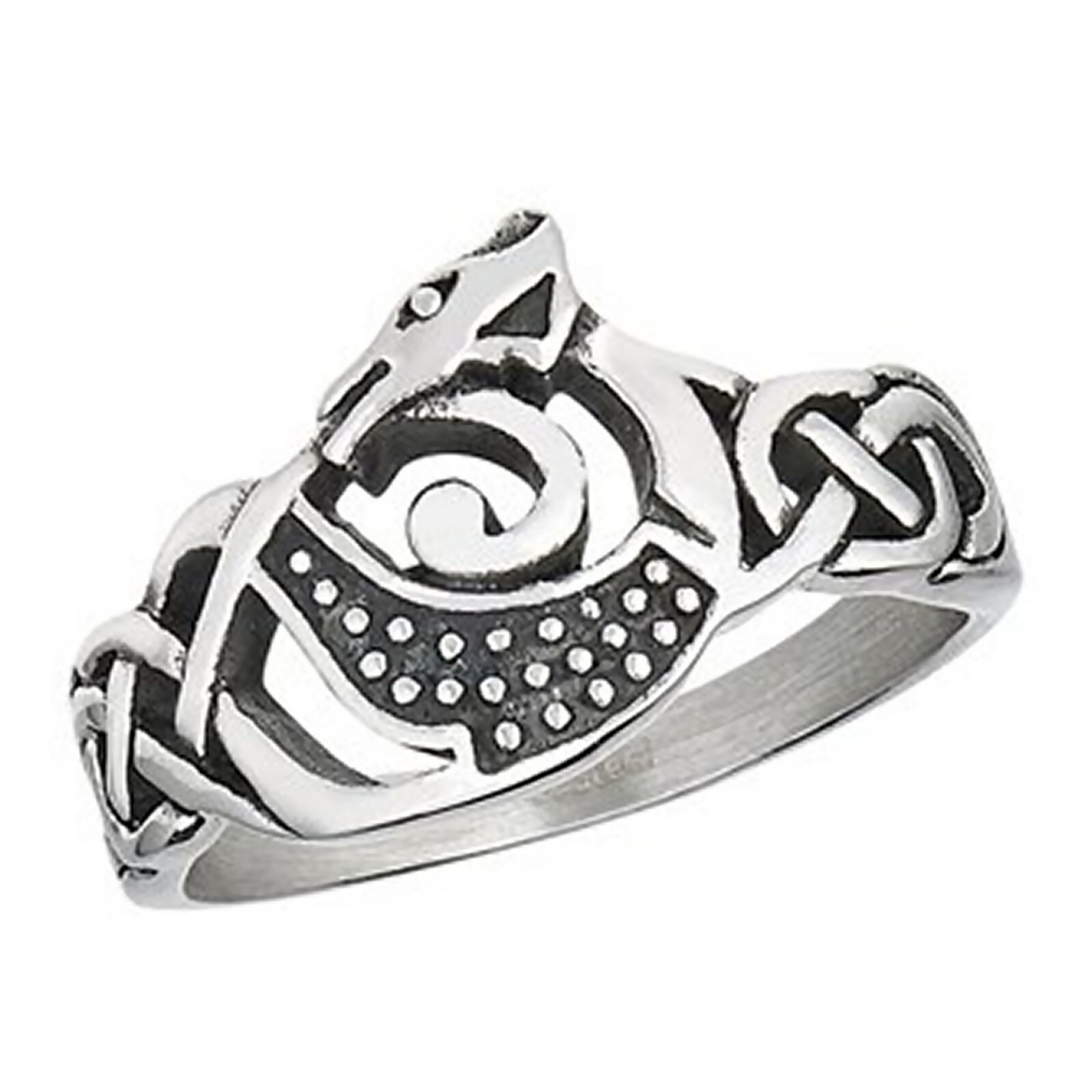 Norse Dragon Ring Silver Stainless Steel Celtic Draco Jormungandr Viking Band