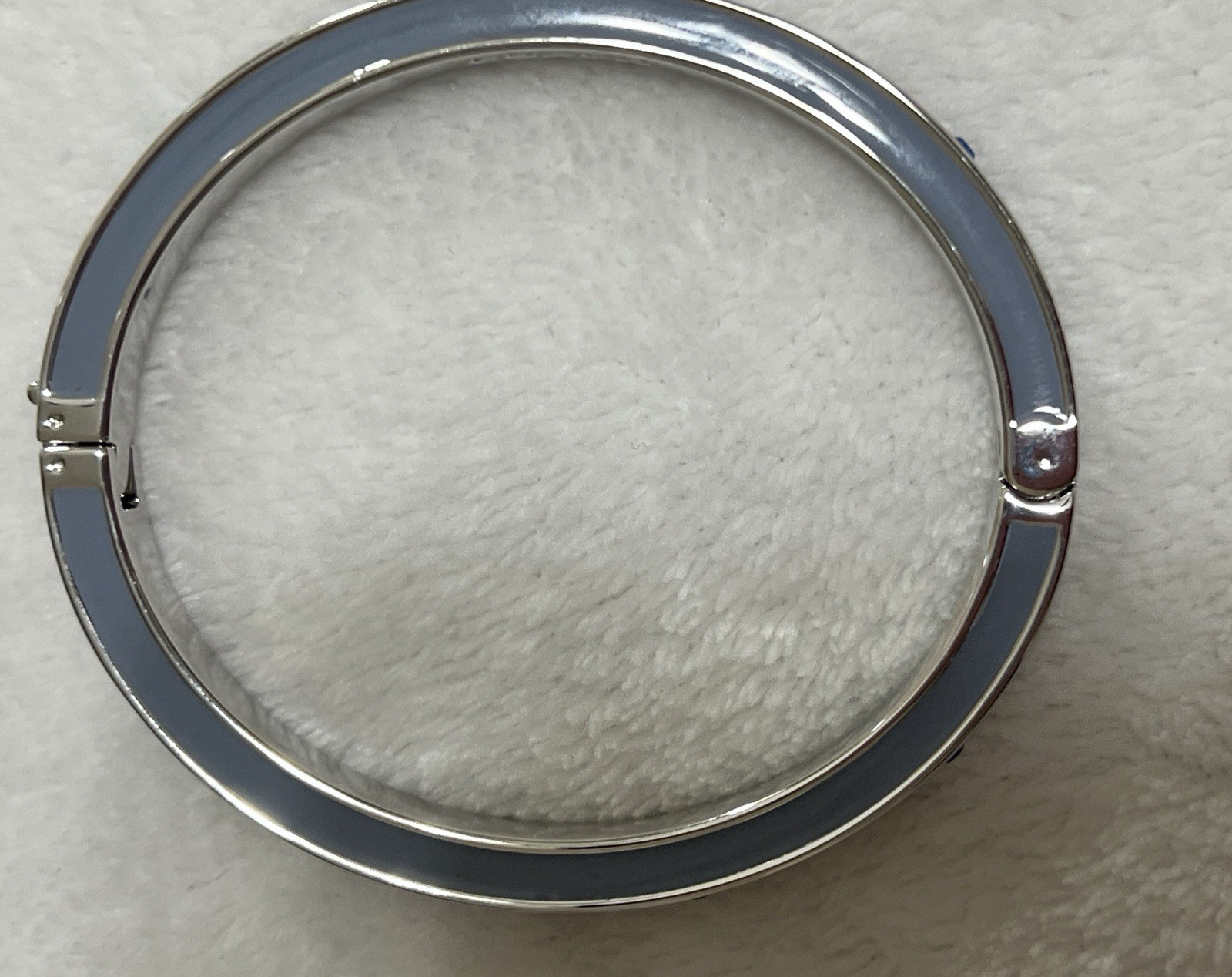 Coach Kissing C Hinged Bangle Bracelet Silver with Pool Crystal Accents – F59083