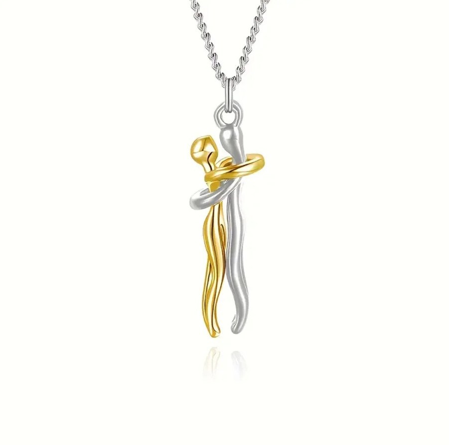 1pc Chic Black Hug Pendant Necklace Elegant Love Symbol for Couples – NEW