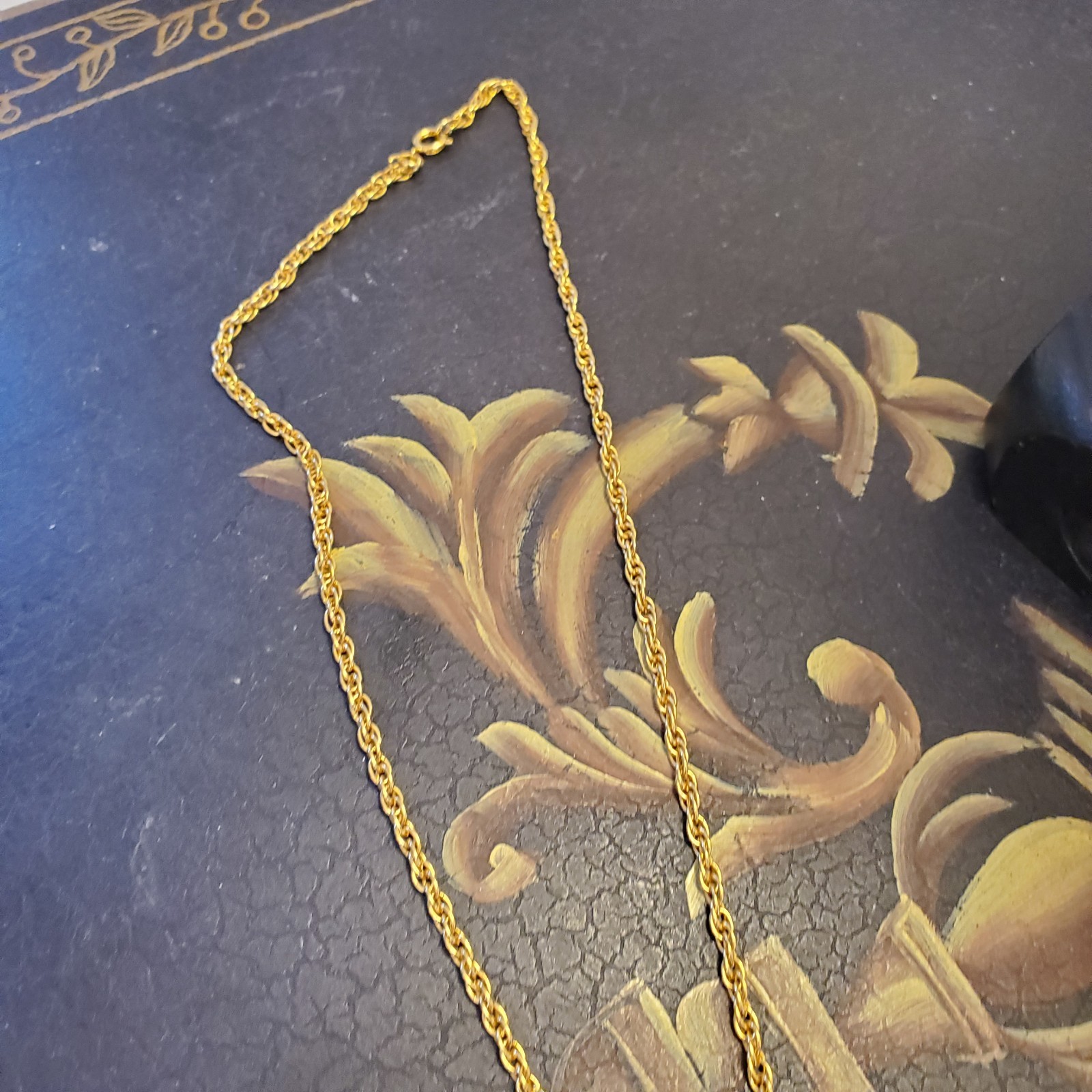 Butterfly Pendant Necklace Goldtone Peachy Orange Signed Thailand 24″