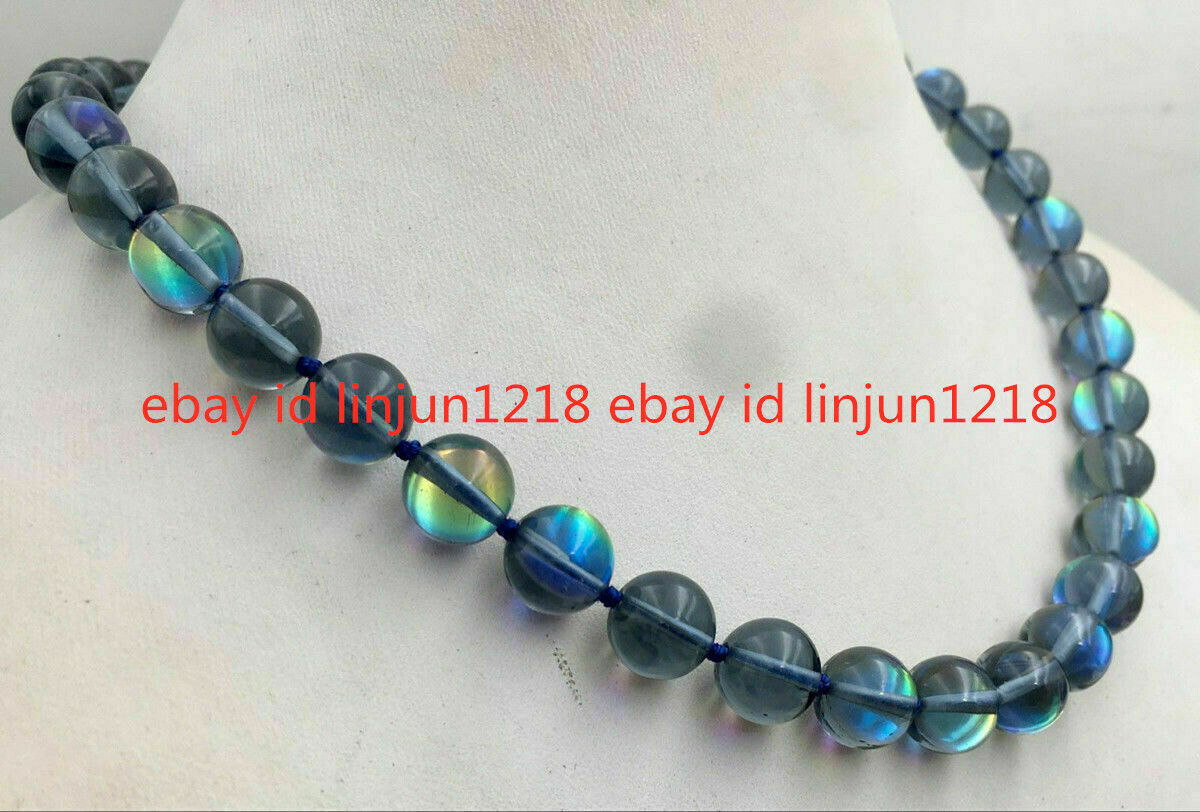 New 6/8/10/12mm Gray Gleamy Rainbow Moonstone Round Gems Necklace 16” -50”AAA