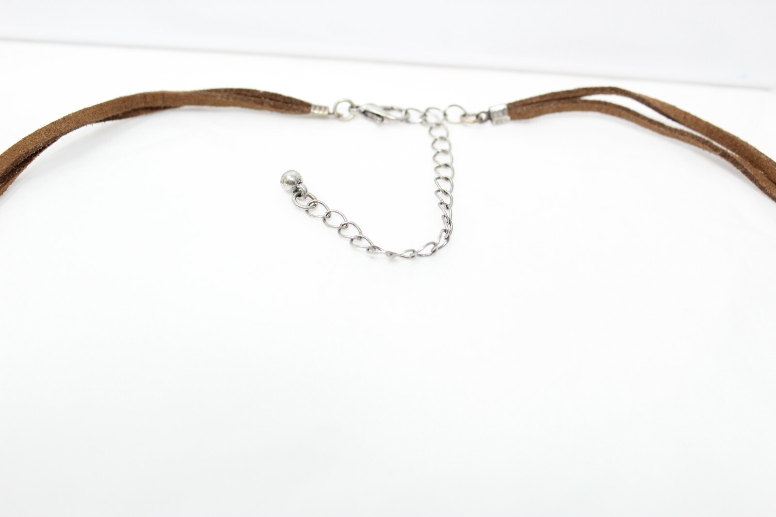 Pretty Silvertone & Leather Cord Rhinestone 19-22″ Necklace