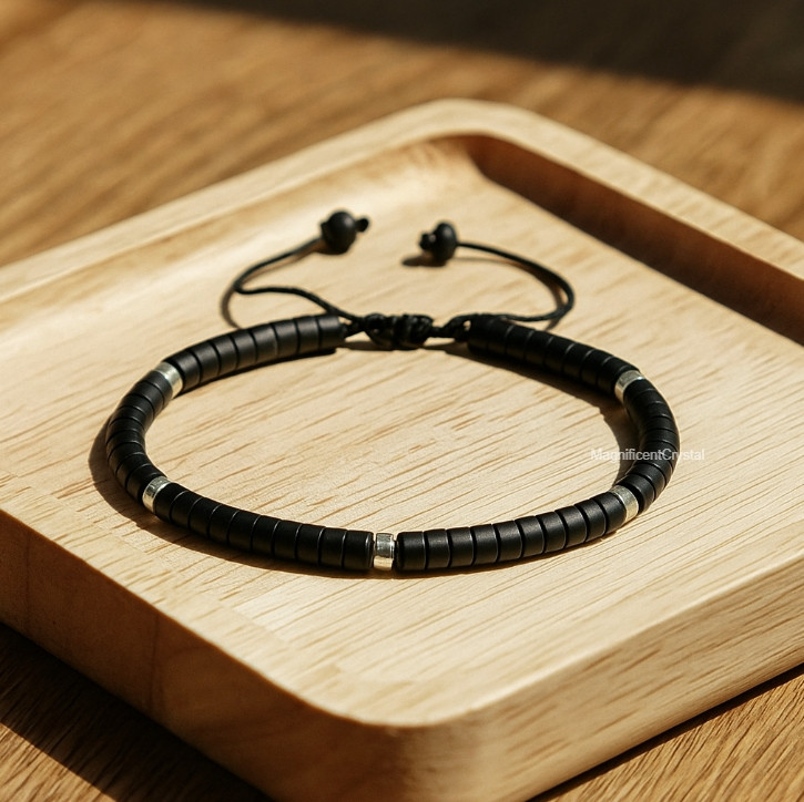 Dainty Black Tourmaline Matte Bracelet Minimalist Protection Women Men Jewelry