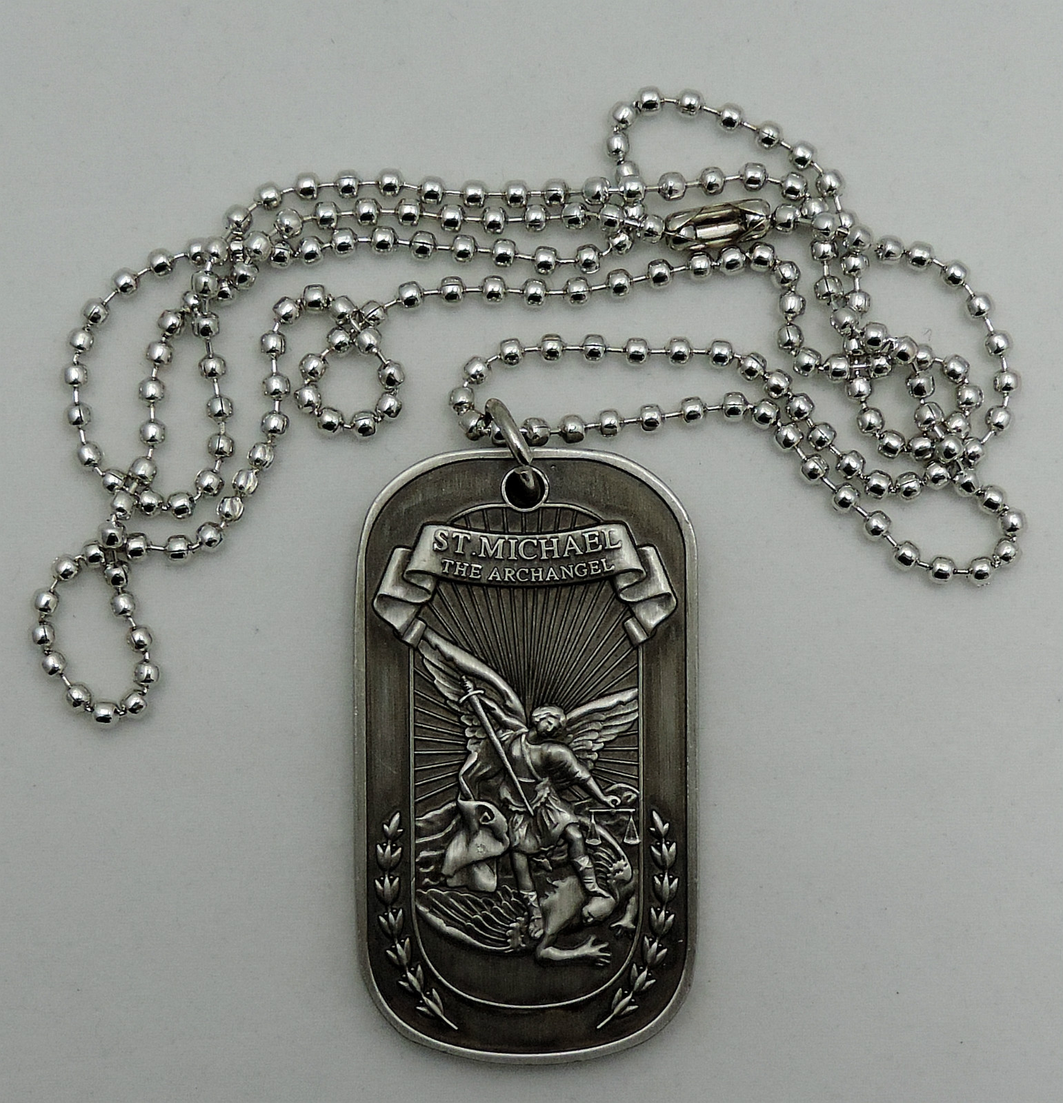 Saint Michael the Archangel-Dog Tag Style Necklace with a Bronze Alloy Pendant