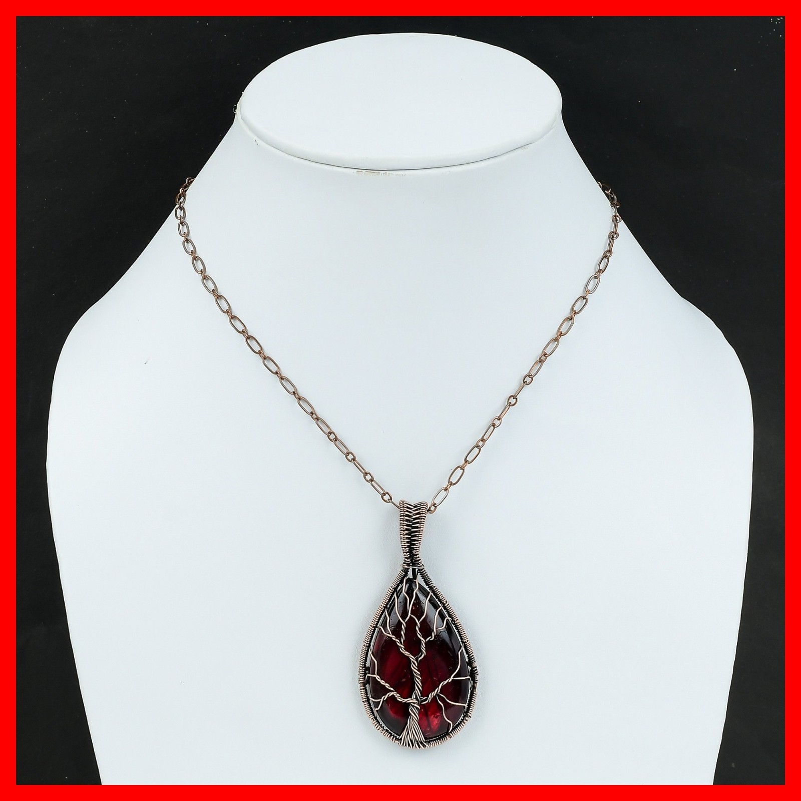 Copper Natural Red Fire Labradorite Wire Wrapped Anniversary New Pendant Jewelry
