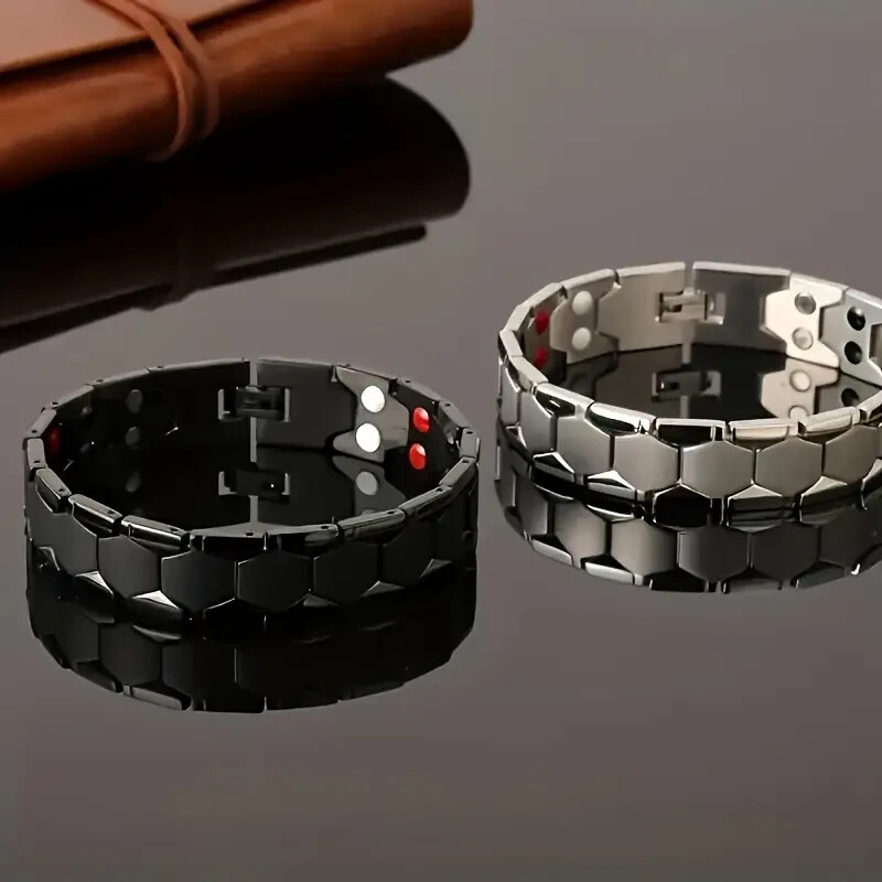 Men magnetic titanium steel cufflink bracelet,4-in-1 energy hand band Arthritis