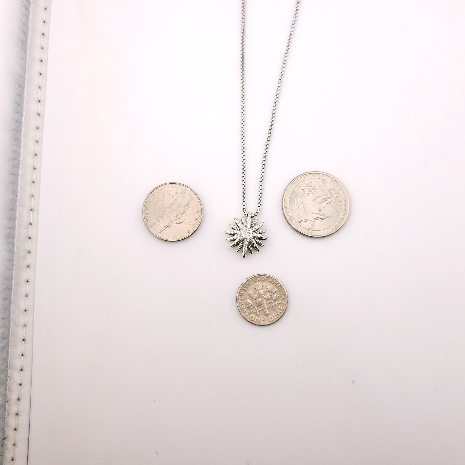 DAVID YURMAN Sterling Silver Small 16mm Starburst Diamond Pendant Necklace