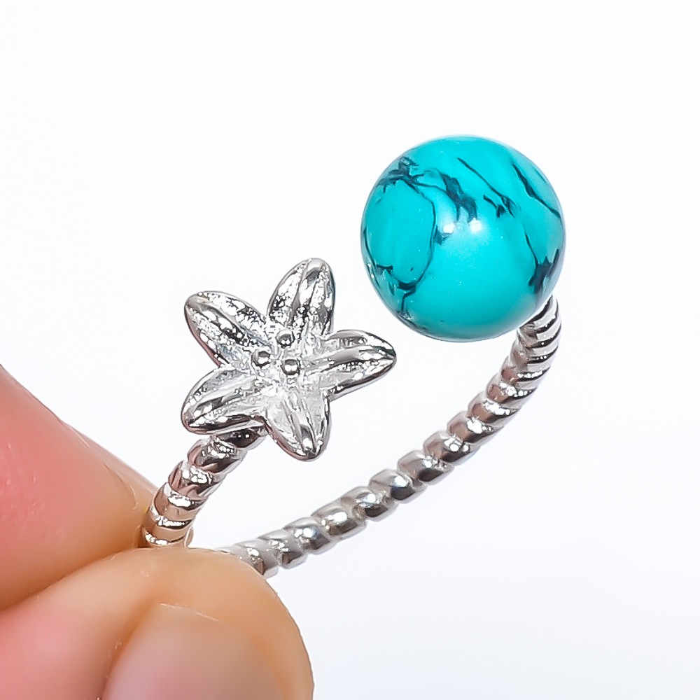 Turquoise Gemstone 925 Silver Plated Ring Adjustable (R179)