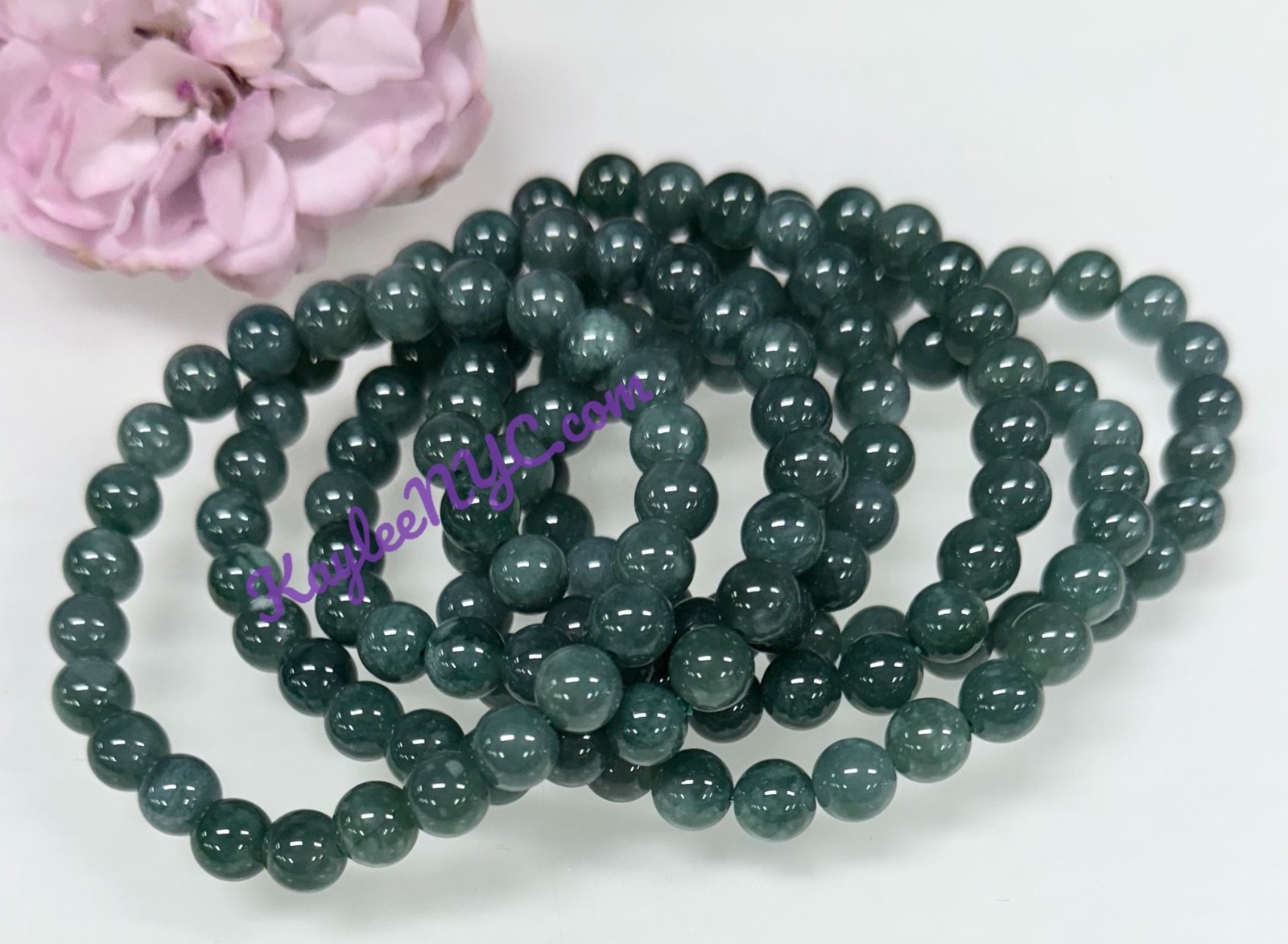 Wholesale 6 Pcs Natural Dark Green Burma Jade 7.7mm 7.5” Crystal Bracelet