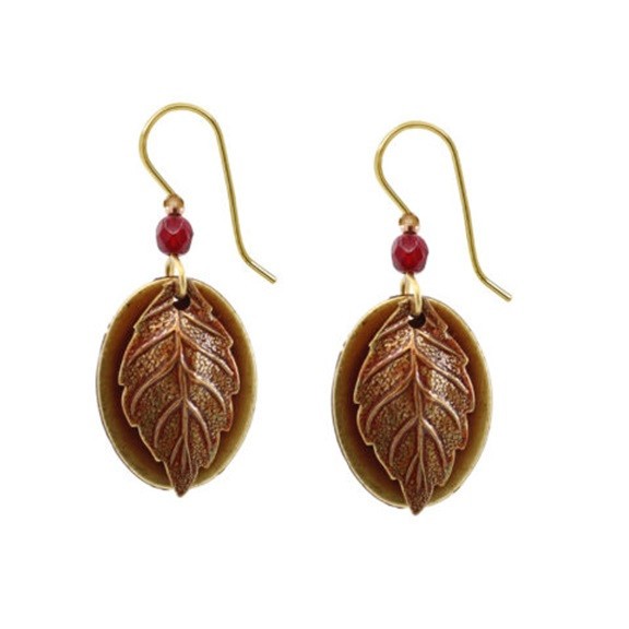 New Silver Forest Jewelry Fall Leaf on Oval Dangle Earrings
