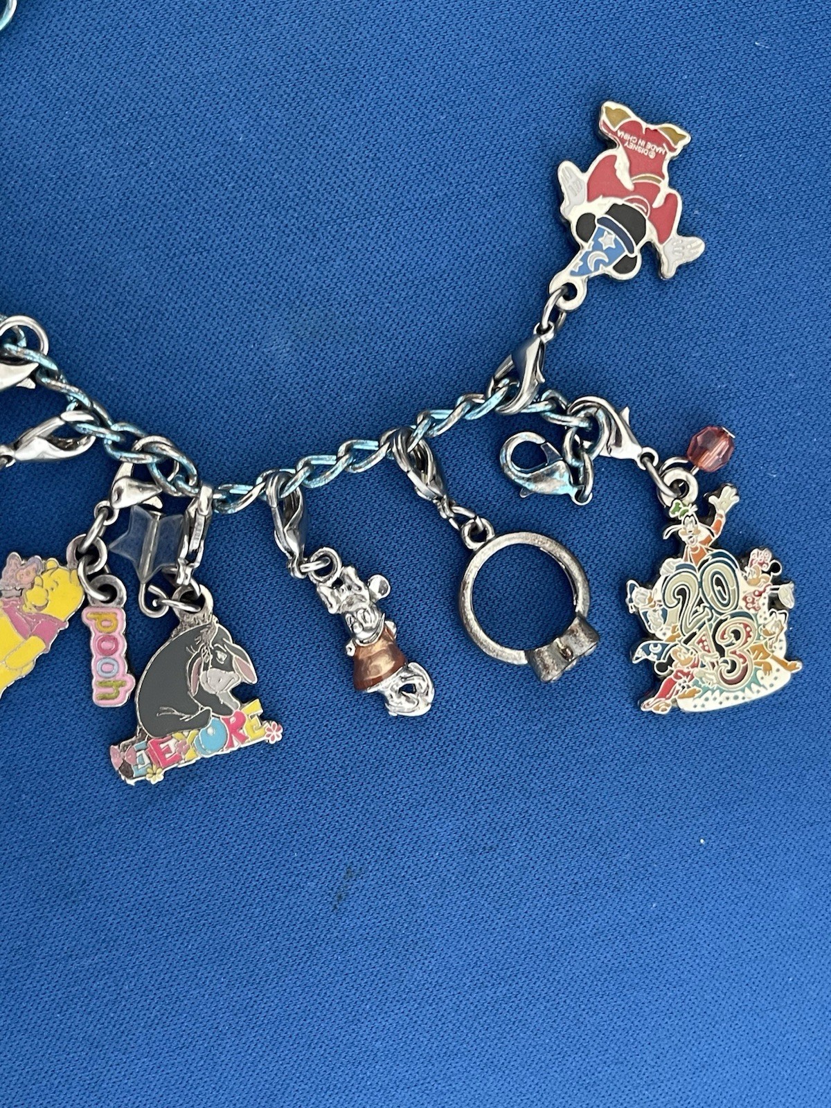 Disney World Blue Chain Charm Bracelet China Mickey Souvenir Gift Minnie