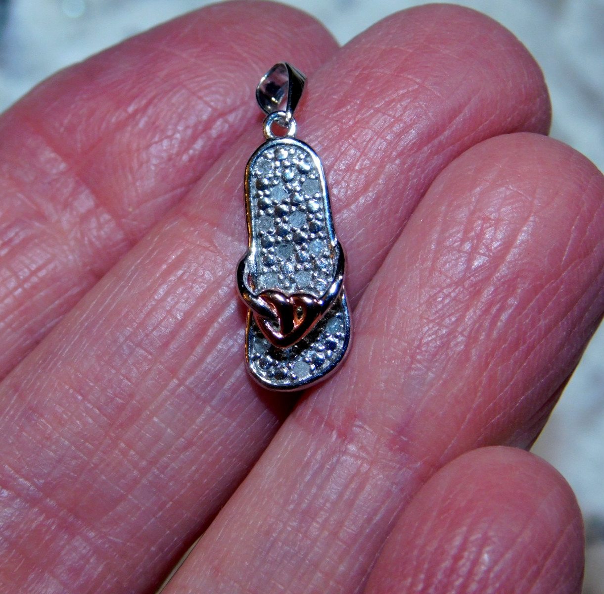 Sterling Silver Flip Flop Pendant 925 Signed Two-Tone Summer Sandal 1+gr
