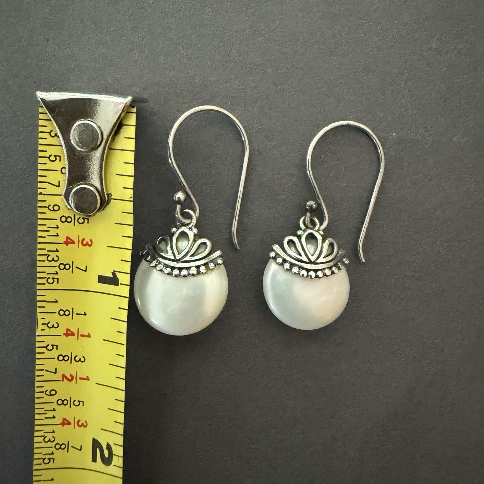 CFJ THAI 925 Sterling Silver Mother of Pearl Crown Drop Dangle Earrings Boho