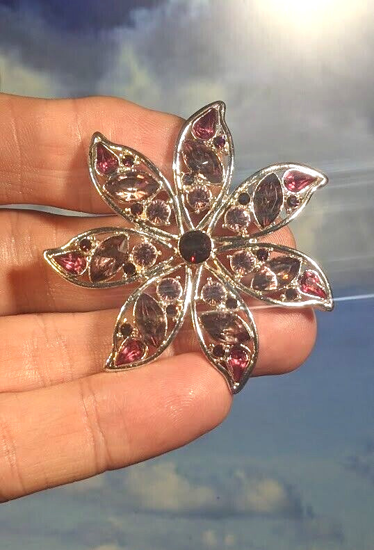 Vintage Brilliant Cut Rhinestone Glass Winter Leaves Brooch, in Gift Box. 52mm