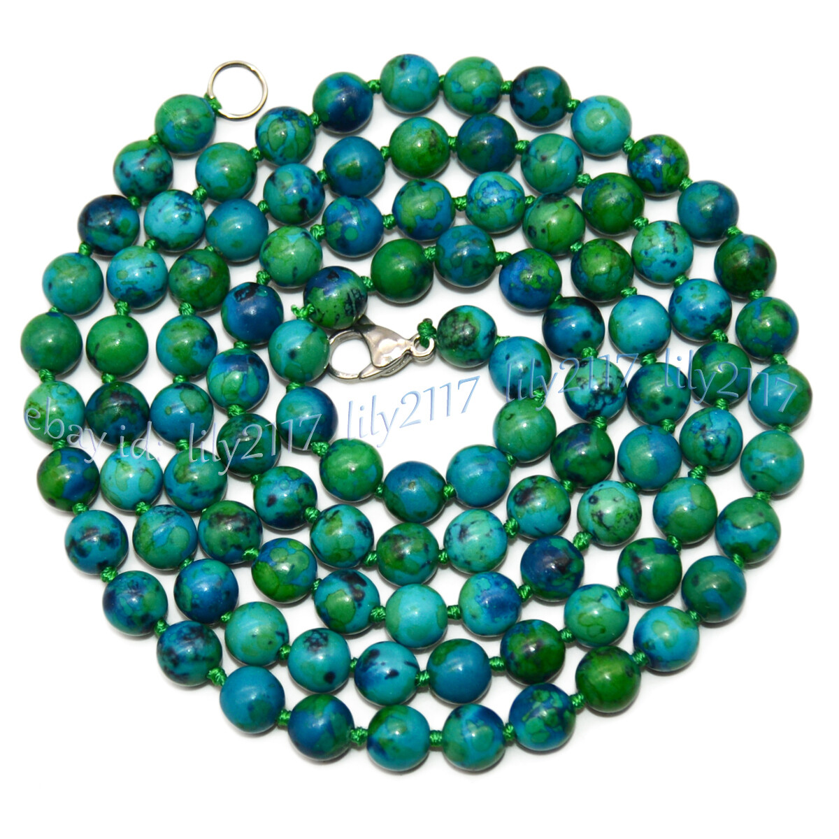 6/8/10/12mm Green Azurite Chrysocolla Round Gemstone Beads Necklaces 14-56inches