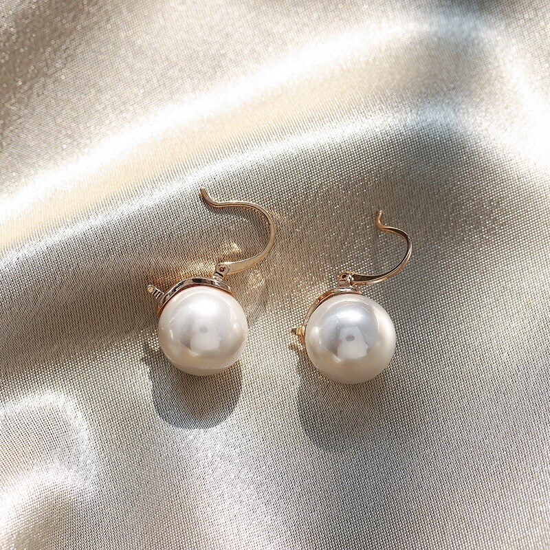 White Pearl Earrings,Elegant Pearl Dangle Drop Earrings,Gold Hoop Earrings,Gifts