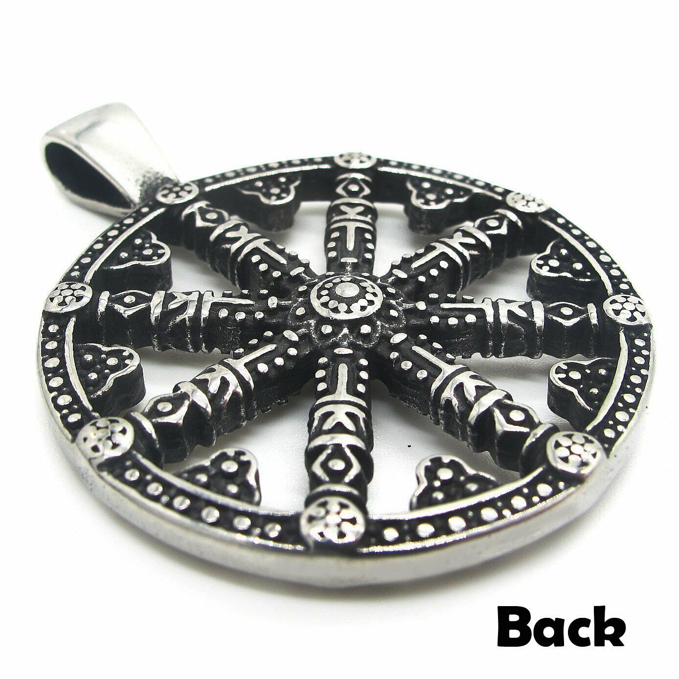SMITH Mens Womens Good Luck Buddhist Amulet Dharma Wheel Pendant Necklace Chain