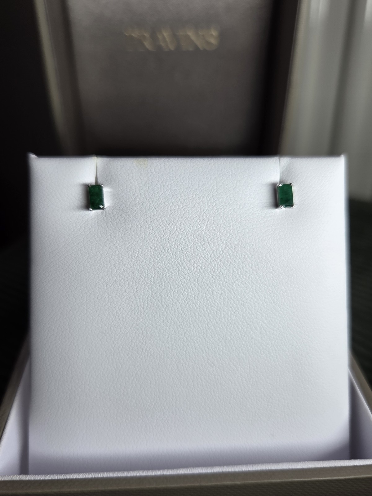 Green Emerald Diamond Necklace and Earrings Set White Gold Finish