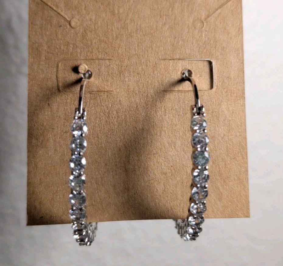 JCM 925 Sterling Silver CZ Channel Set Hoop Earrings Cubic Zirconia Sparkle