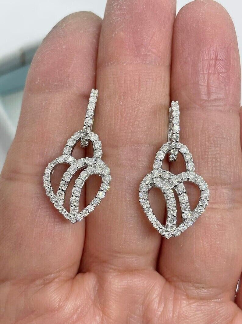 2Ct Round Cut Simulated Diamond Drop/Dangle Heart Earrings 14k White Gold Plated