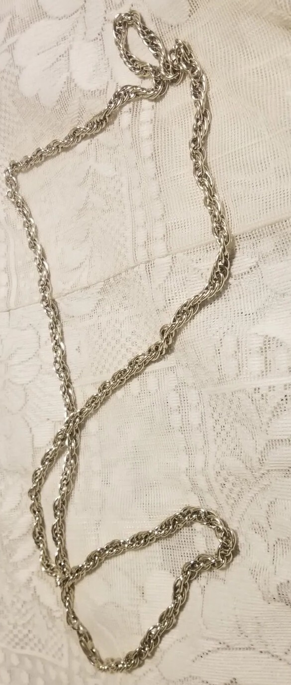 Vtg Western Germany Signed Necklace Silvertone Twist Smooth Texture 52″ Aluminu